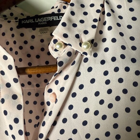 KARL LAGERFELD PARIS ​Sleeveless Pink & Black Polka Dot Top Sz Small - Picture 10 of 10